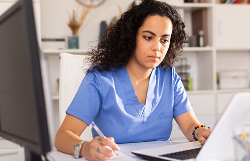 healthcare worker studying