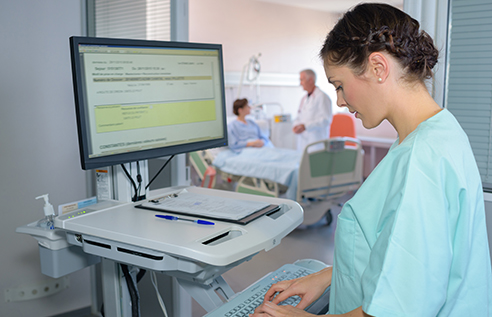 healthcare worker using computer