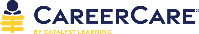 CareerCare by Catalyst Learning logo: blue stylized figure above a yellow stack icon.